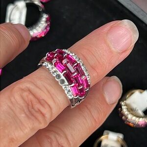 # 8 Pave’ Ruby Emerald cut and Round Diamond CZ Ring Band  various sizes